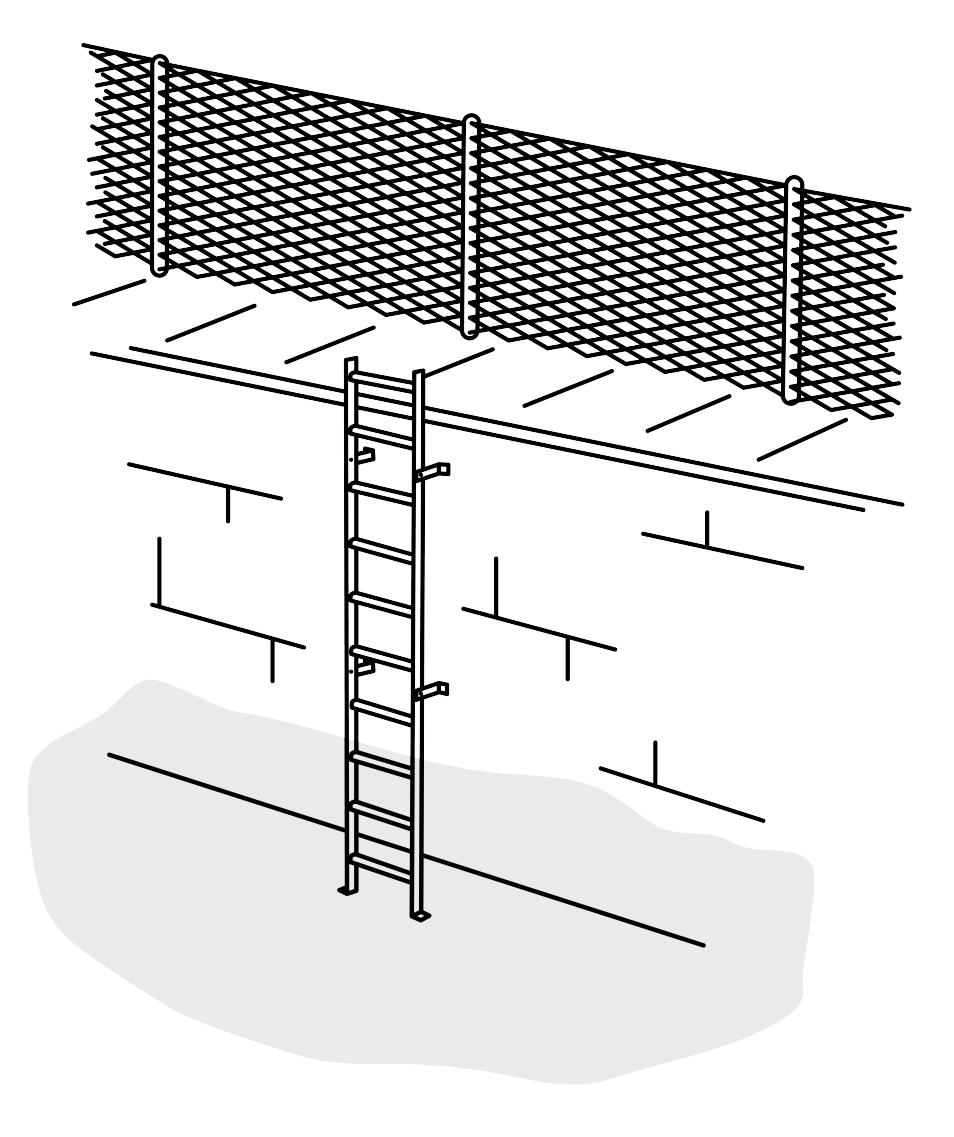 Illustration av gödselgrop med stege och staket.